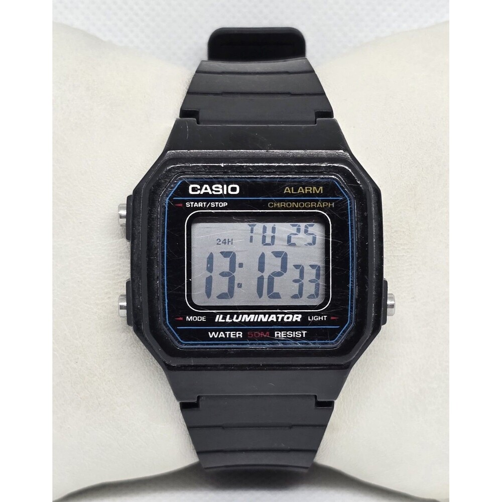 Men's Casio W-217H Illuminator Digital Alarm Chrono WR 50M Black Resin Watch 09